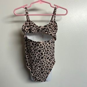 Cotton On Kids cheetah print one piece bathing suit with front cutout and bow
